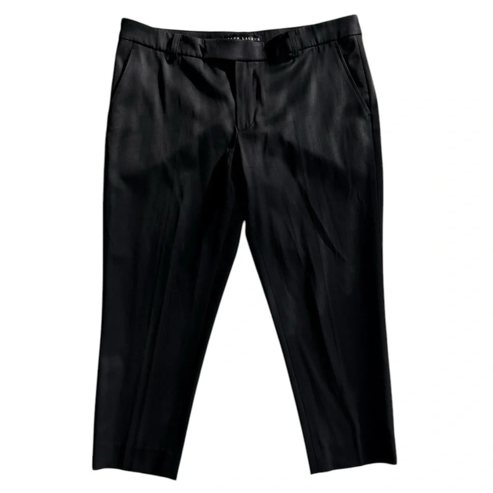 Ralph Lauren Black Label Black Wool Capri Straight Relaxed Dress Pants Size 12